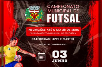 ABERTAS AS INSCRIÇÕS PARA O CAMPEONATO MUNICIPAL DE FUTSAL.